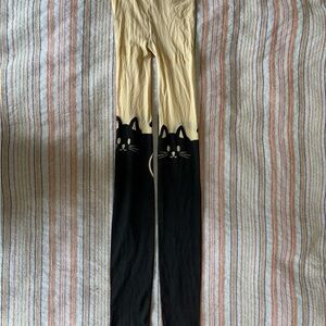 Cat-Print Two-Tone Tights